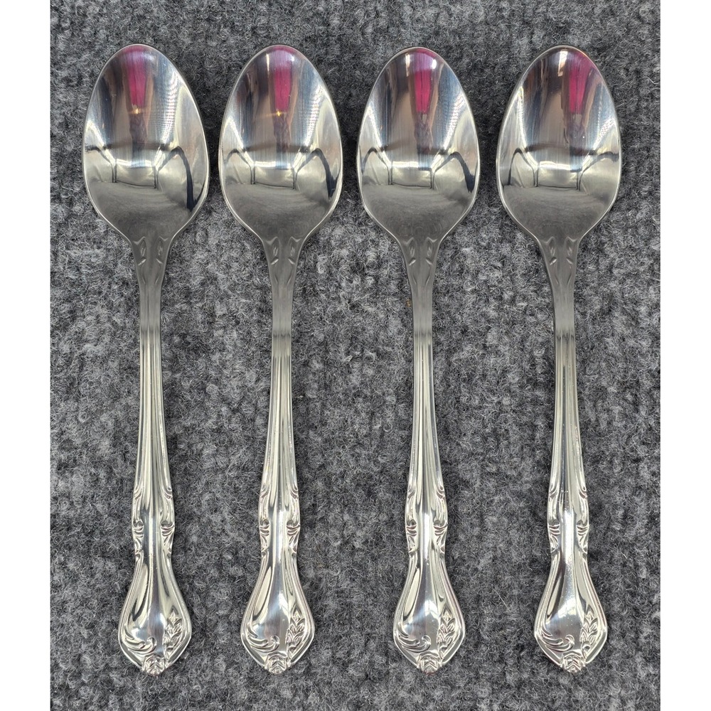 4 Reed and Barton ROSE QUEEN Teaspoons 6.25" Floral Stainless Flatware Gloss NEW